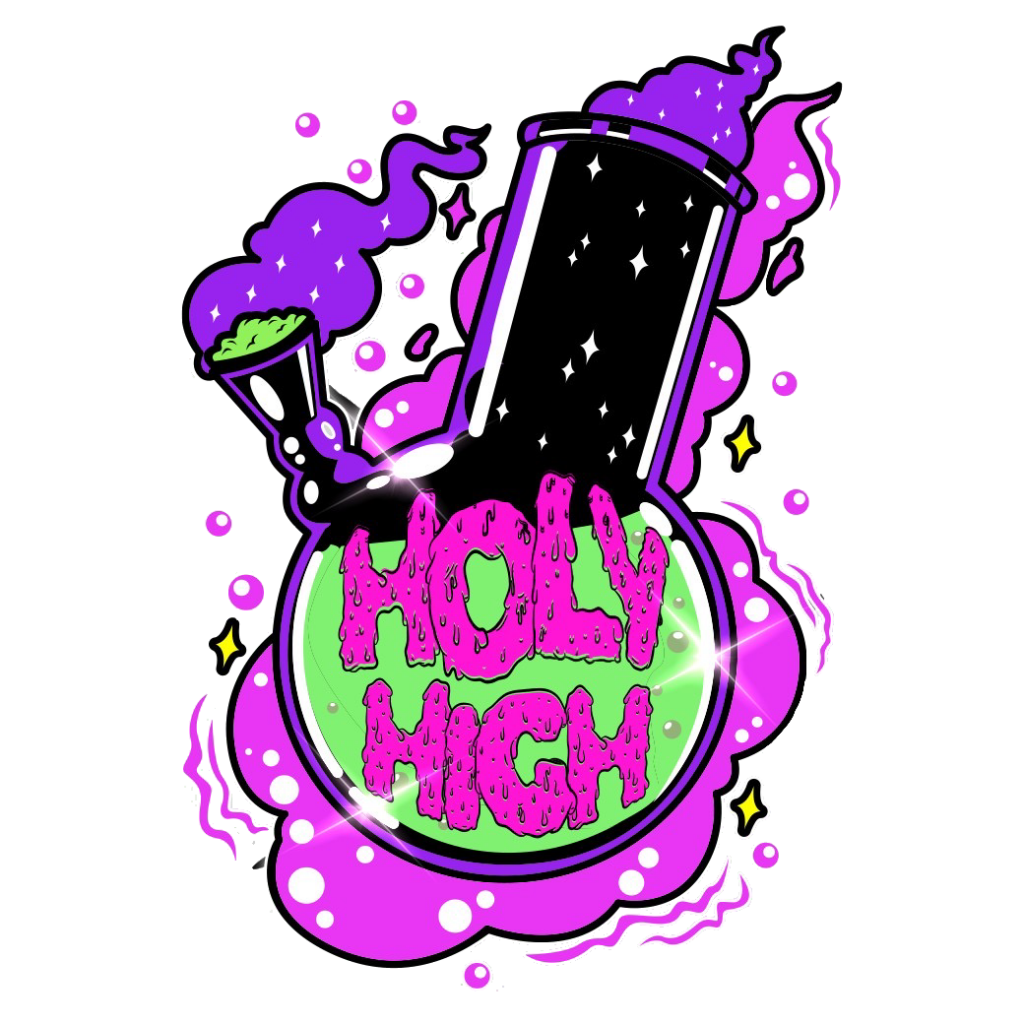 holyhigh logo in a glass bong