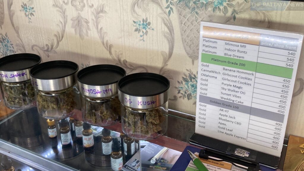 price list and menu of medical cannabis in Thailand