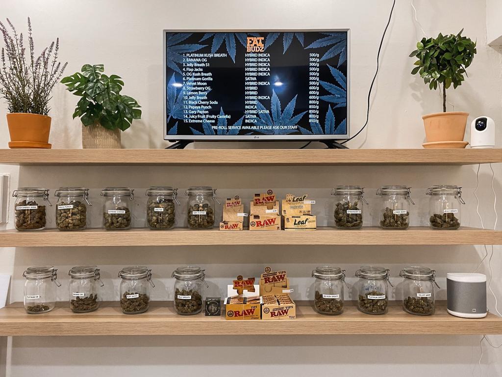 fat budz menu with cannabis jars