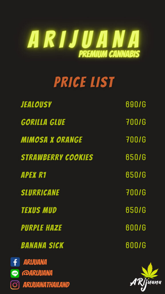 Price list for Arijuana Bangkok