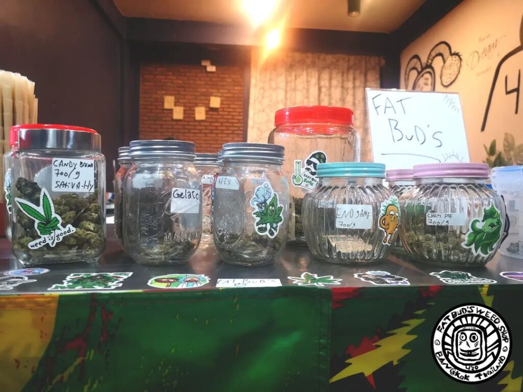 jars of cannabis in Thai dispensary