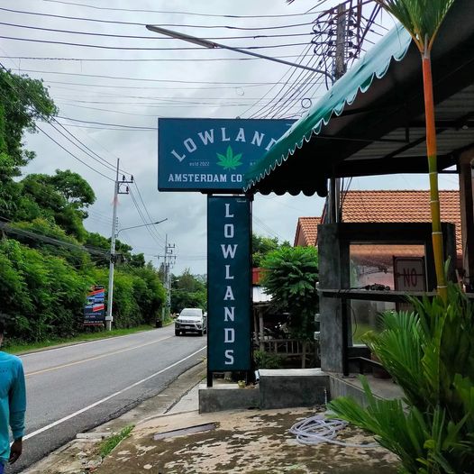 Lowlands Amsterdam Coffeeshop Road Sign