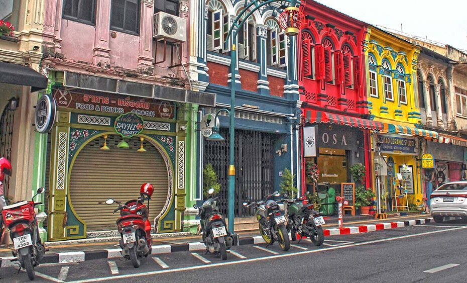 View of storefronts in Phuket Town