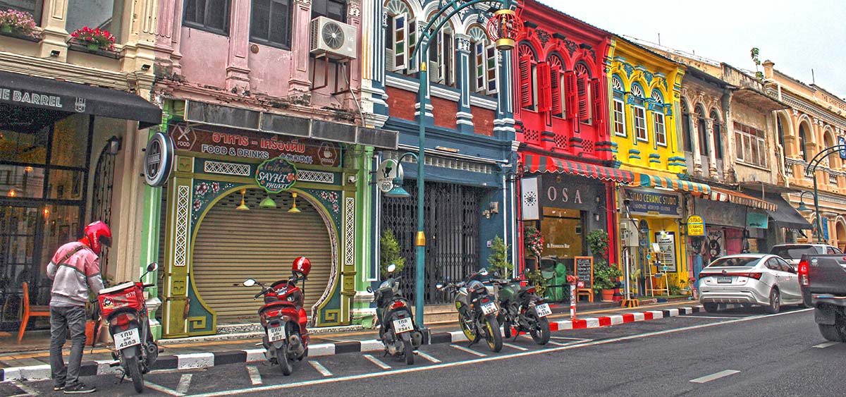 View of storefronts in Phuket Town
