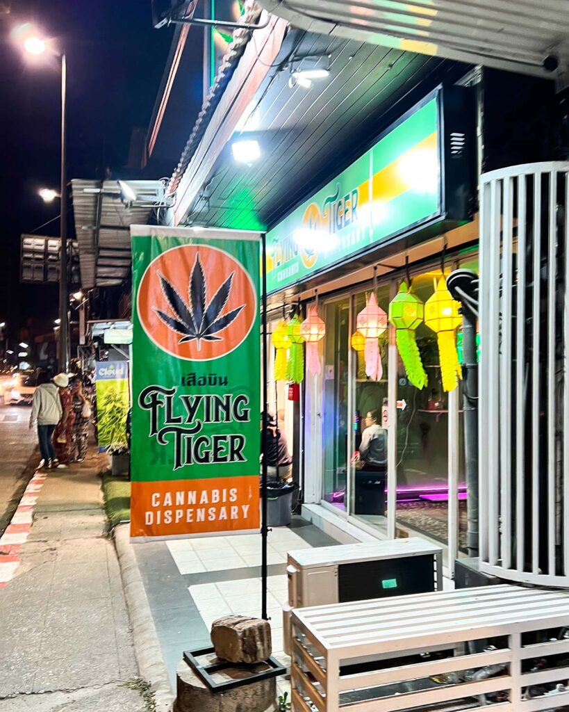 Outside Flying Tiger Cannabis Dispensary in Chiang Mai Thailand